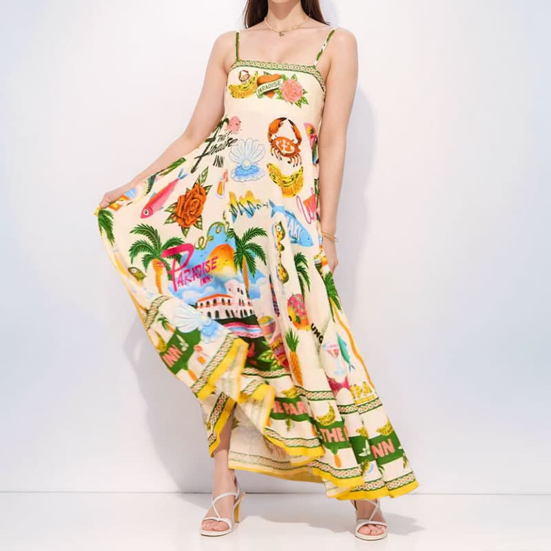 Robe longue trapèze élégante à imprimé floral pour femme, nouvelle collection printemps 2025