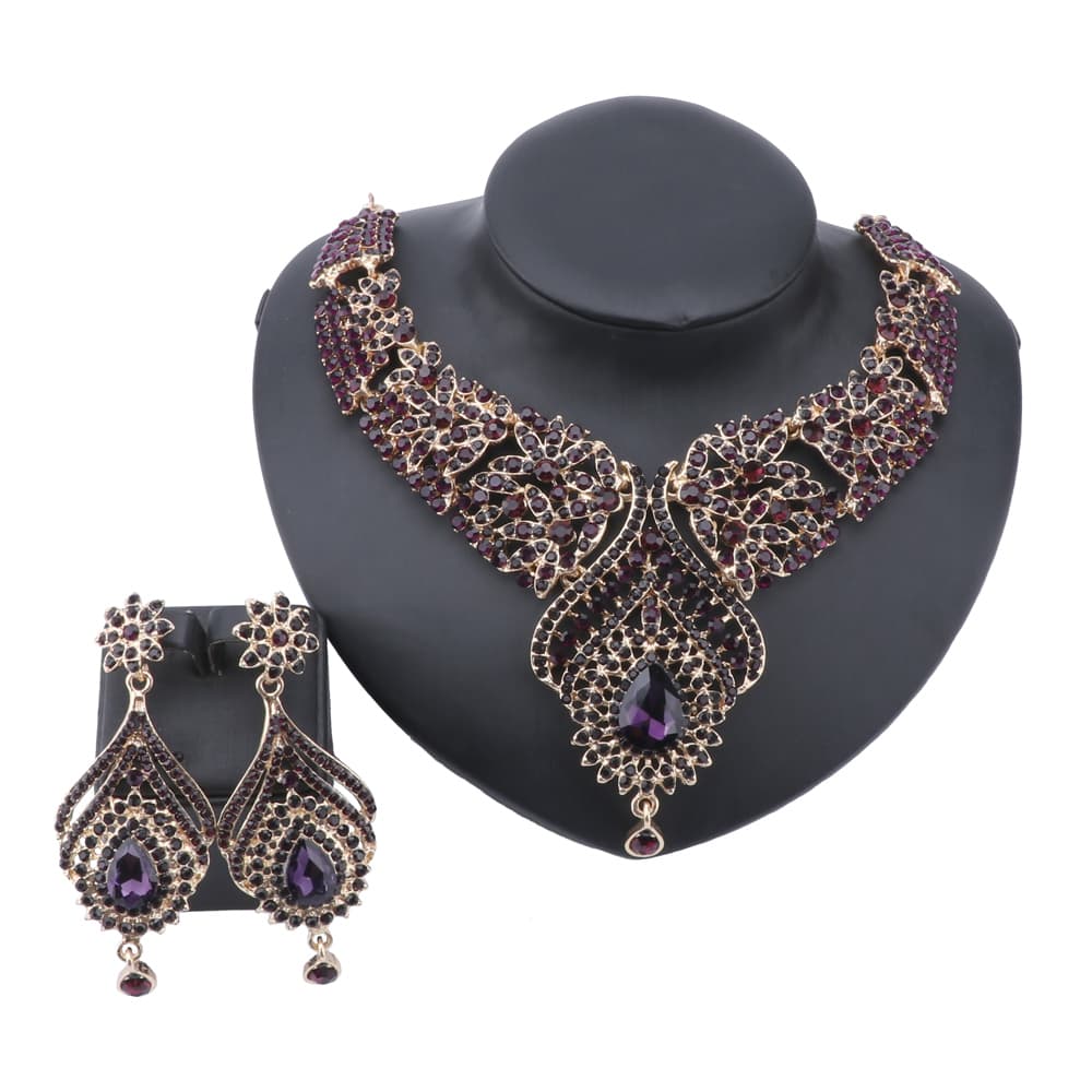 Luxury Women's Elegant Austrian Crystal Statement Necklace Earrings Bridal Party Jewelry Set For Wedding Dress