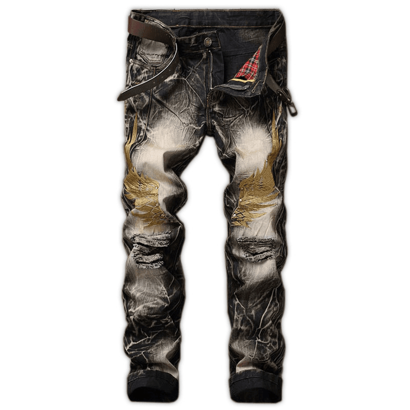 Men's Clothing Retro Retro Style Men's Pants Straight Slim Embroidered Pants
