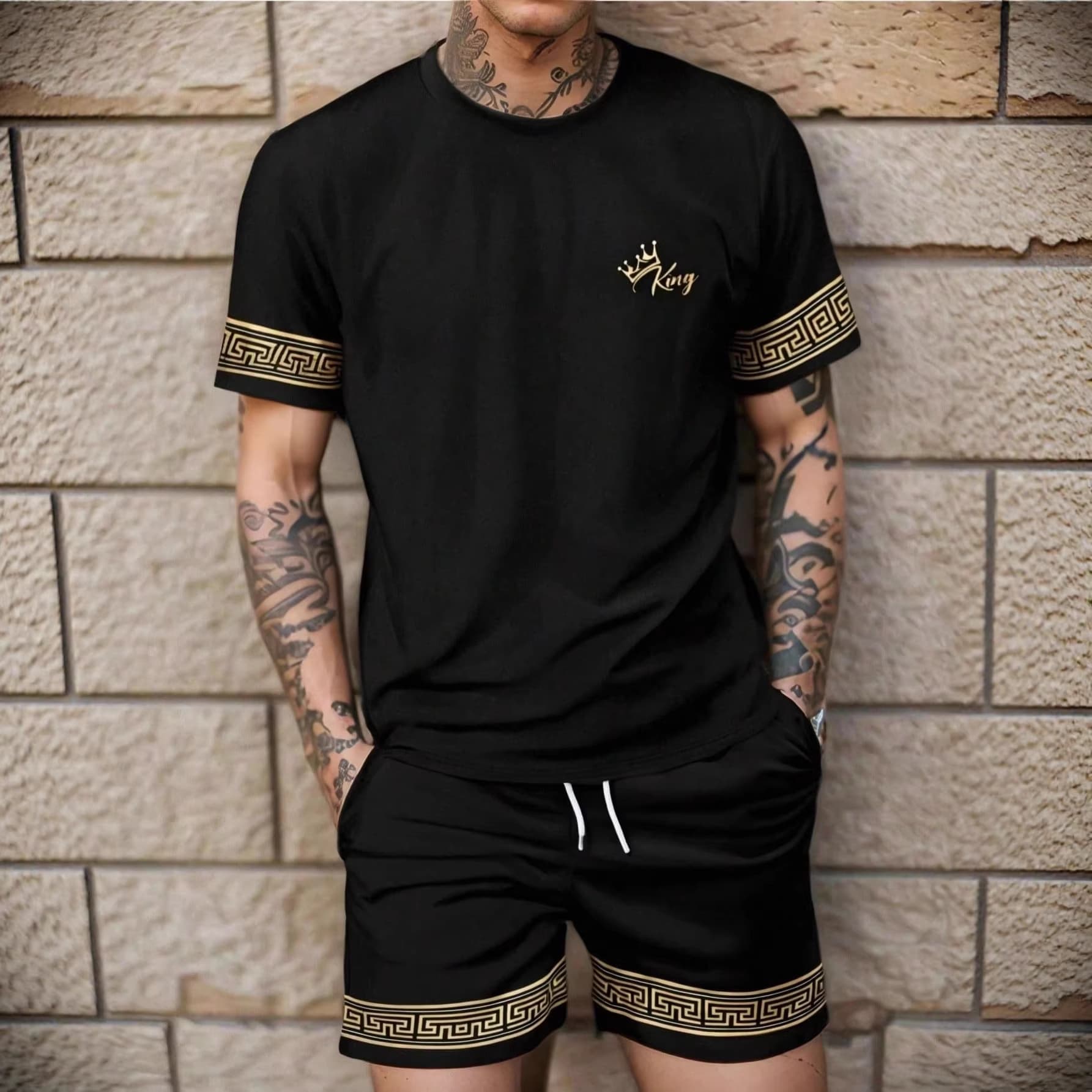 Men's Clothing Men's Short Sleeve T-Shirt Set With 3D Digital Printed Letters Casual Hot Selling For Formal & Casual