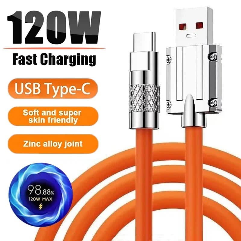 120W 6A Super Fast Charge Type C Liquid Silicone Cable Quick Charge 2M USB Cable Usb C Charger Cable For Huawei Samsung Xiaomi