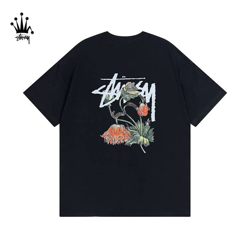 T-shirt à manches courtes en pur coton à imprimé floral Stussy