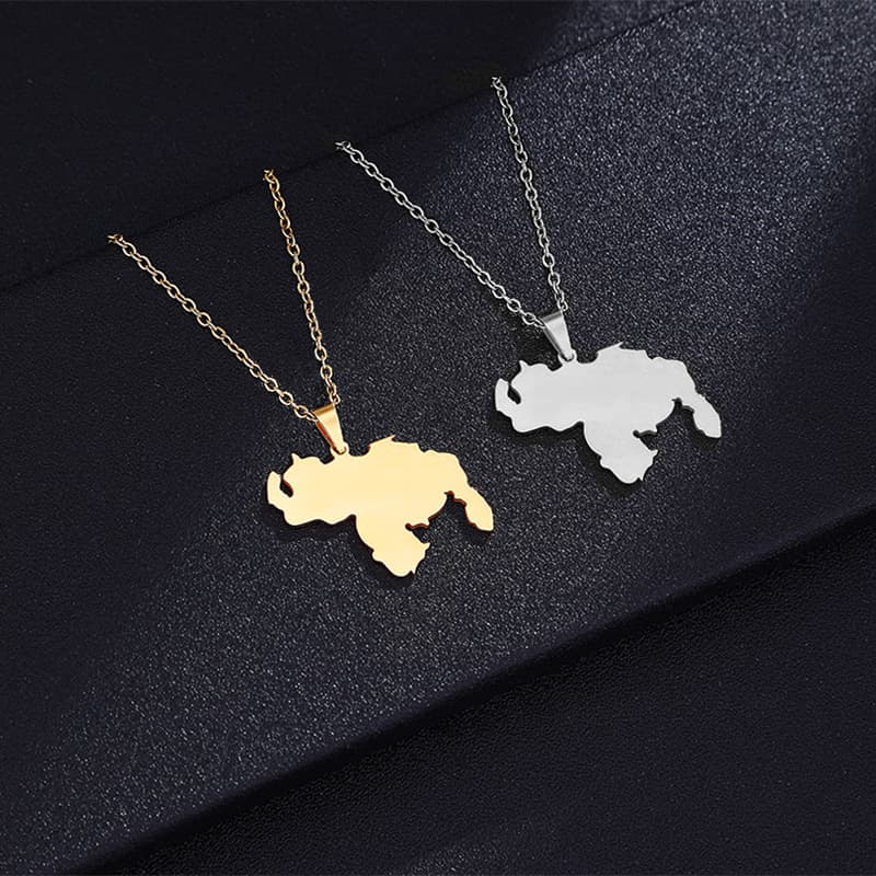 Fashion Family Style Venezuela Map Pendant Necklace Gone Geometry Men's and Women's Stainless Steel Pendant
