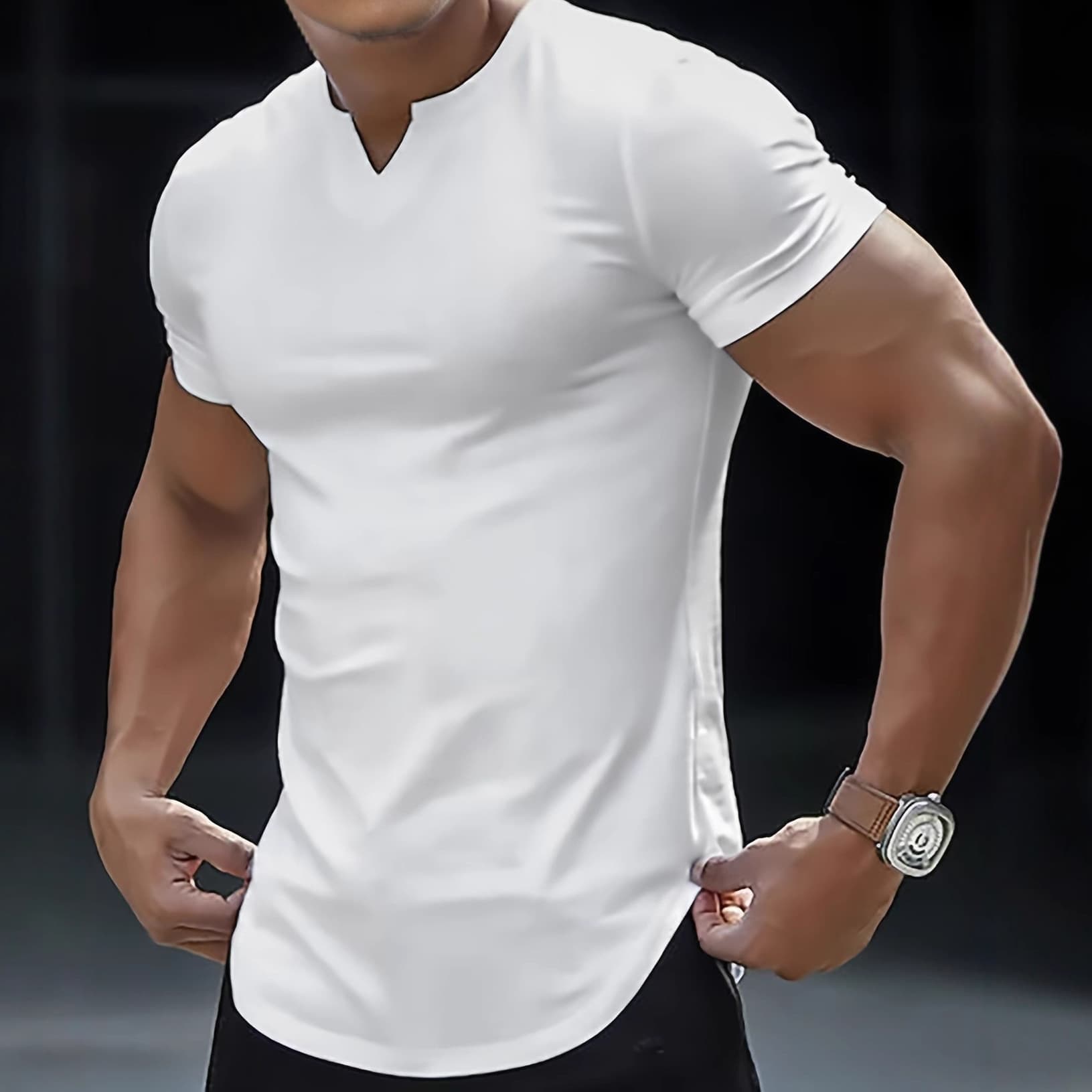 Men's Slim-Fit Performance V-Neck T-Shirt – Quick-Dry Breathable Workout & Casual Shirt (White/Black/Navy/Beige/Brown) – S-XXL
