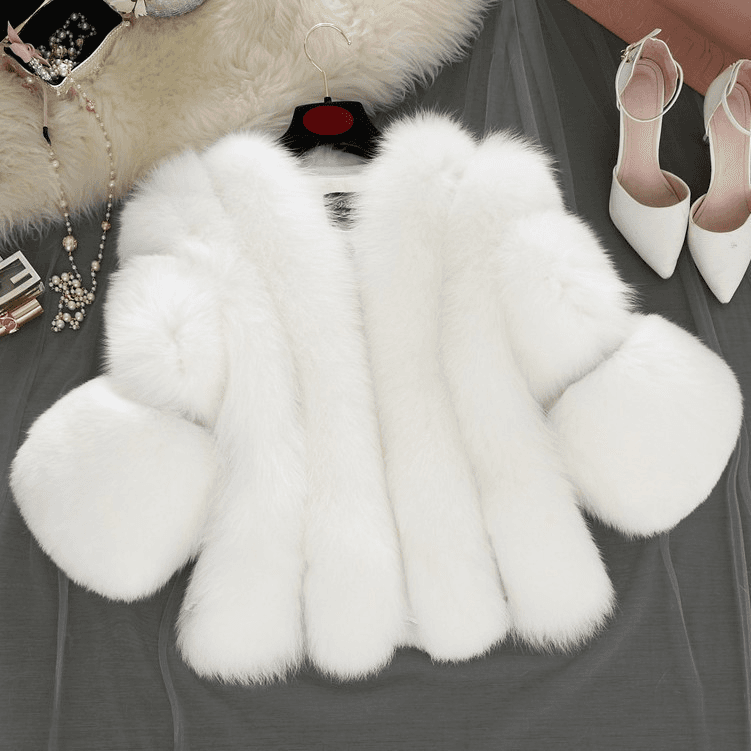 Women's Clothing Imitation Fur Women's Jacket, Imitation Fox Fur Short Style, Three-quarter Sleeves, Artificial Fur One-piece