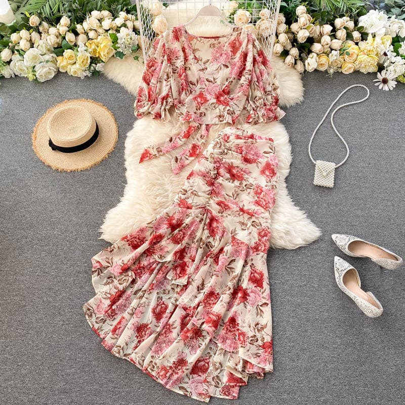 Women's Clothing short strappy chiffon shirt sexy and feminine fishtail skirt