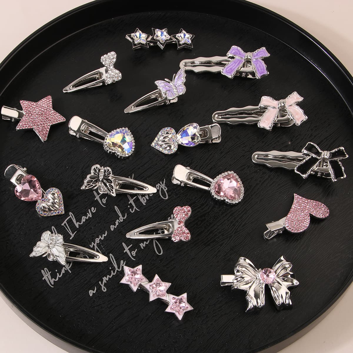Pink love star rhinestone hairpin sweet cool girl style metal y2k bangs side clip new style hairpin hair accessories