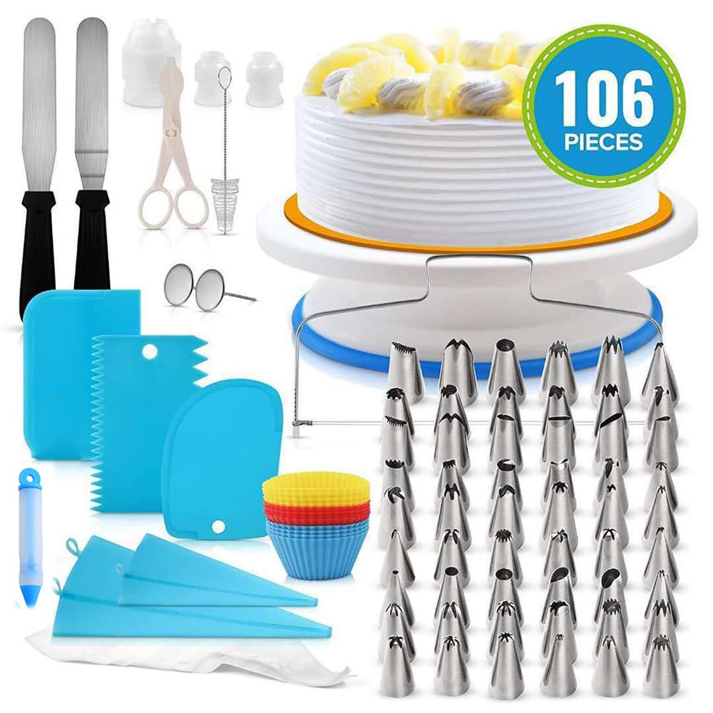 Home Piping Nozzle Set 106 Pieces Kitchen Cake Decorating Tools Rotating Stand Baking