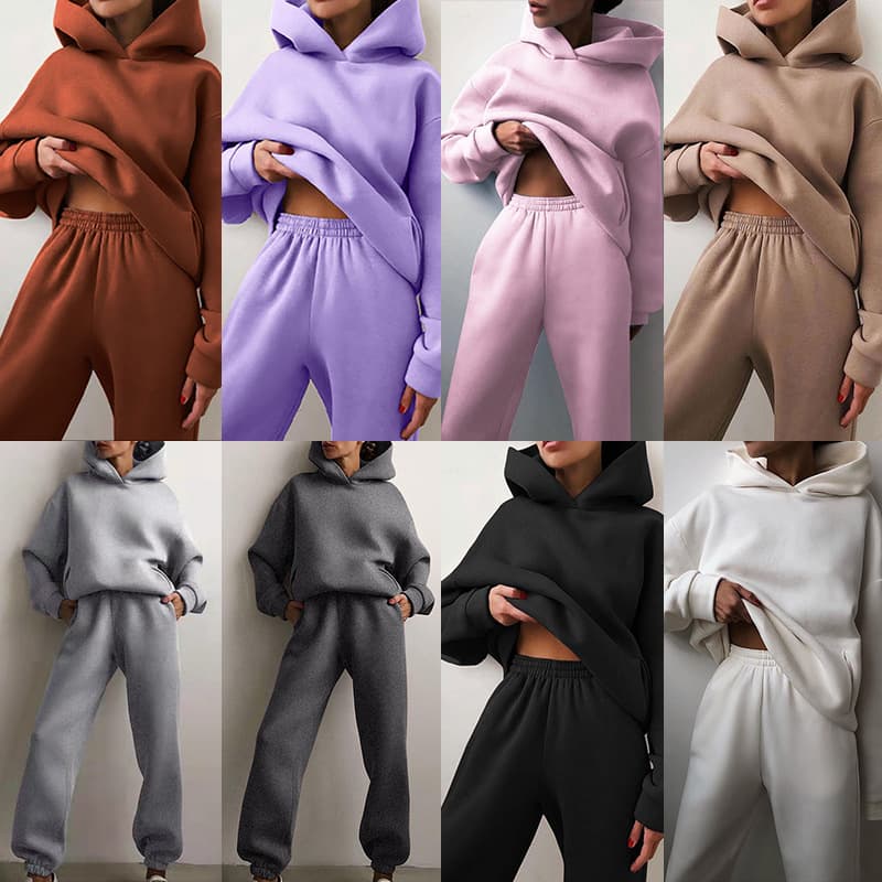2025 New Women's Spring Sweatshirt Solid Color Casual Fashion Sports Long Pants Two-Piece Set