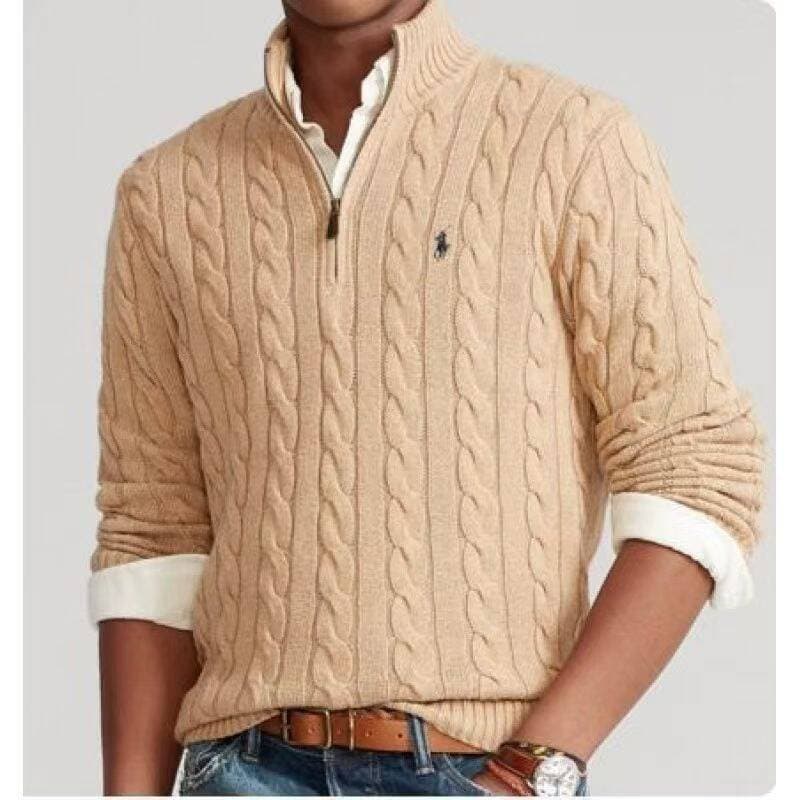 Pull en maille à demi-zip Little Horse, style américain décontracté, chaud et tendance, automne/hiver.