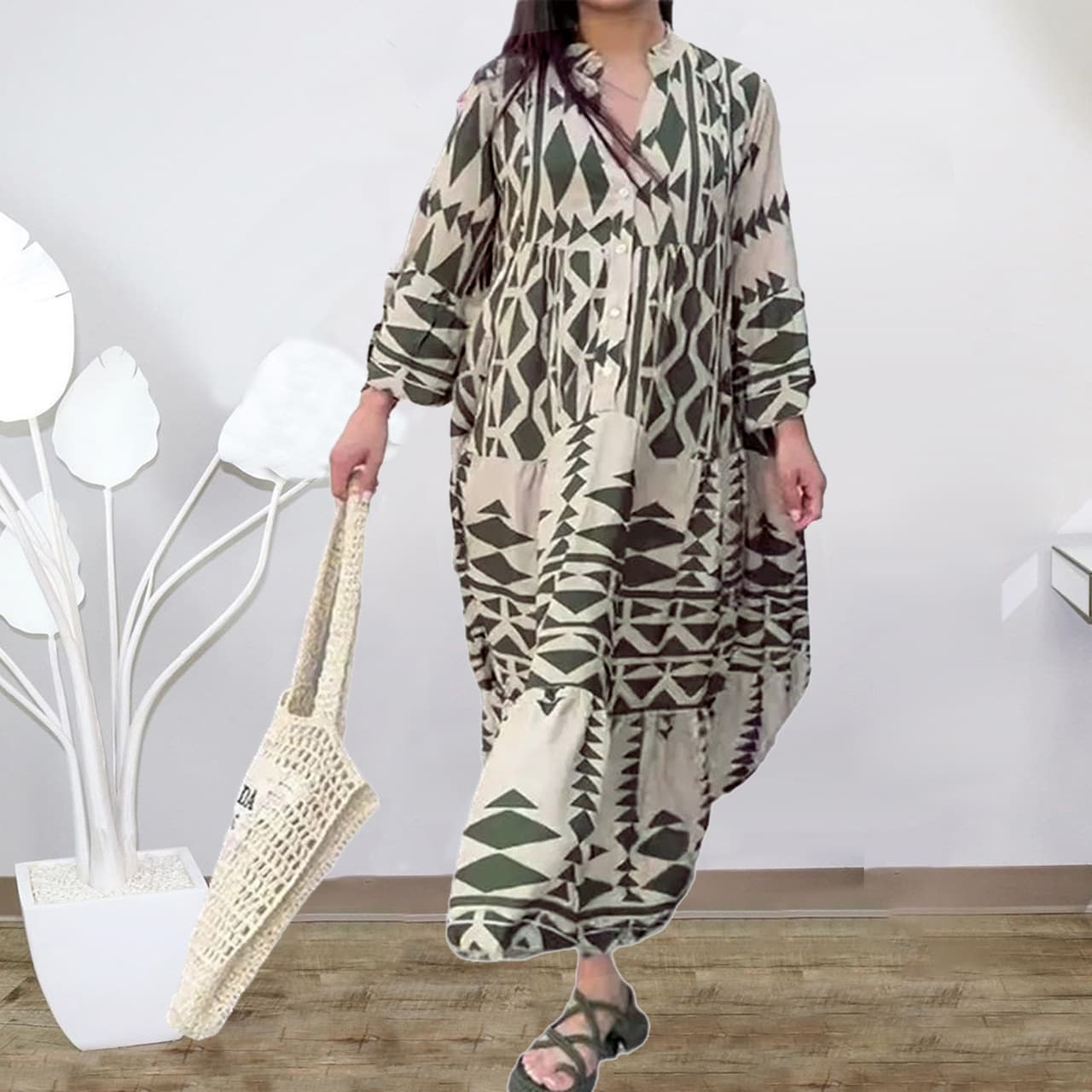 Women's Clothing new elegant printed shirt skirt bohemian dress