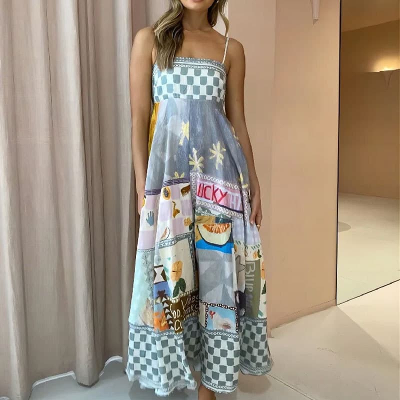 Robe longue trapèze élégante à imprimé floral pour femme, nouvelle collection printemps 2025