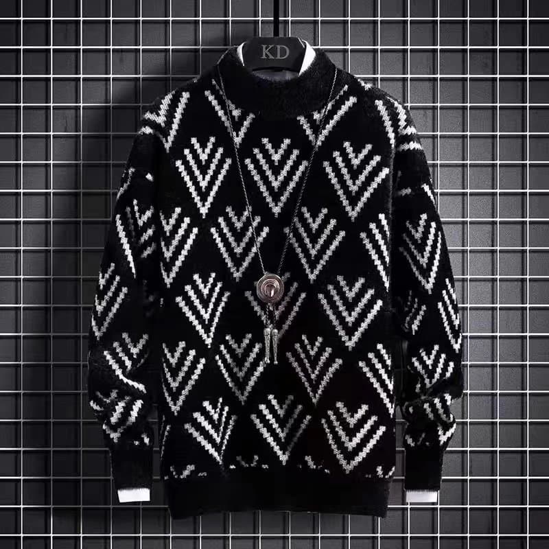 Men's Clothing Autumn and winter new half turtleneck sweater for men students teenagers thick warm mid neck bottoming sweater