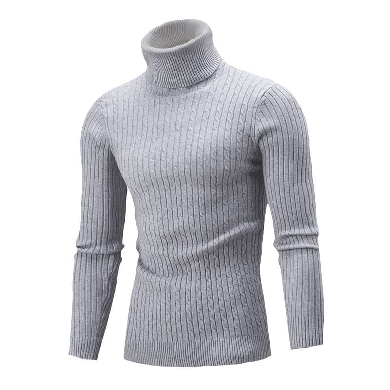 Pull en tricot pour homme, col montant, torsadé, couleur unie, décontracté, chaud, col roulé, hiver