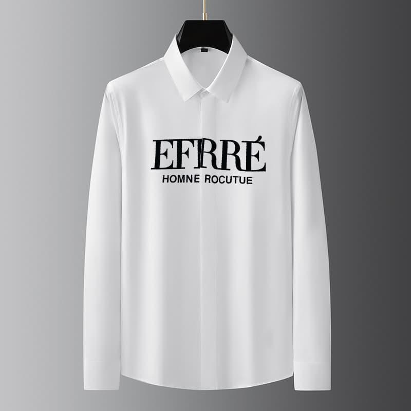 Men's Clothing Slim High end European Goods Cotton Long Sleeve Shirt Men's Flocking Brand Casual All match Shirt Men