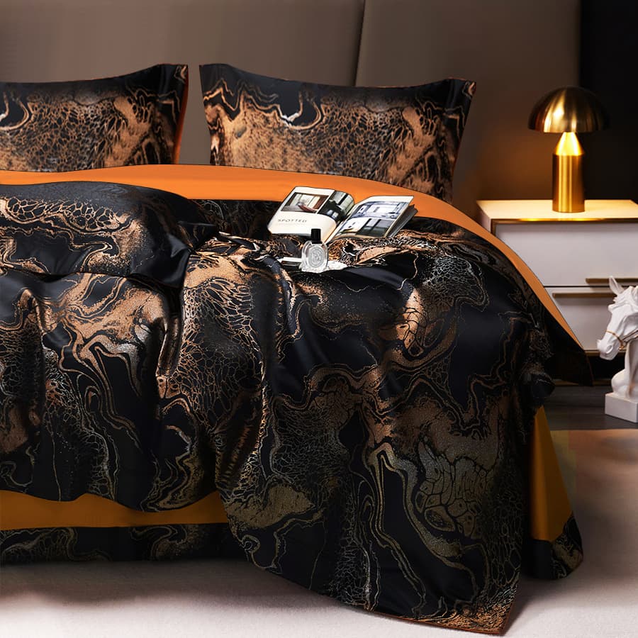 Luxury Retro Jacquard Silky Three Piece Bedding Set Quilt Cover Duvet Cover Bed Set