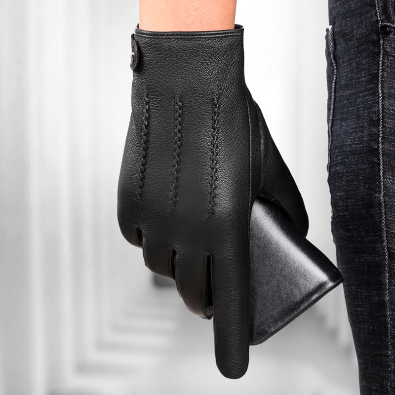 Genuine leather gloves for men autumn and winter warm plus velvet thick driving and cycling simple business handsome deerskin sheepskin trend