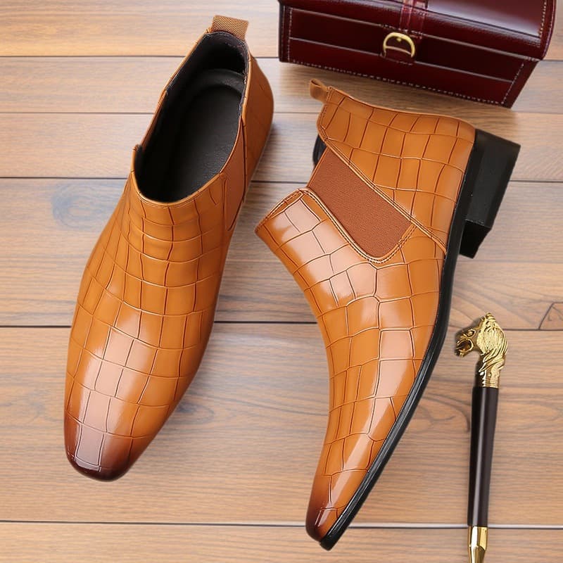 Men's Chelsea Boots Square Head Shoes Men's Shoes Cowboy Boots Vintage Martin Boots Men's