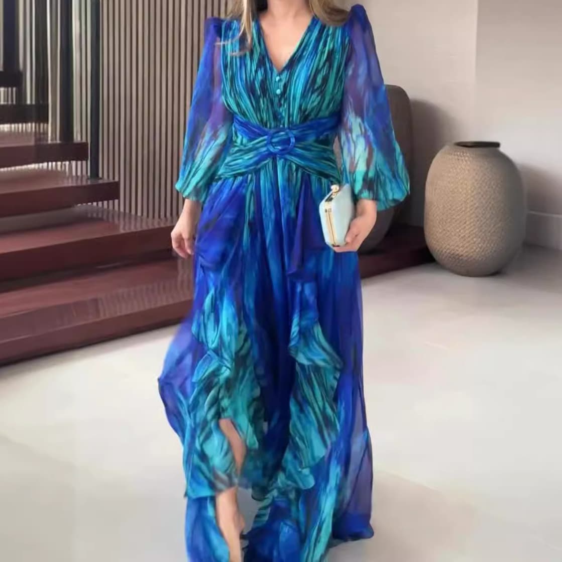 Women's Clothing retro fashion print long sleeved elegant dress