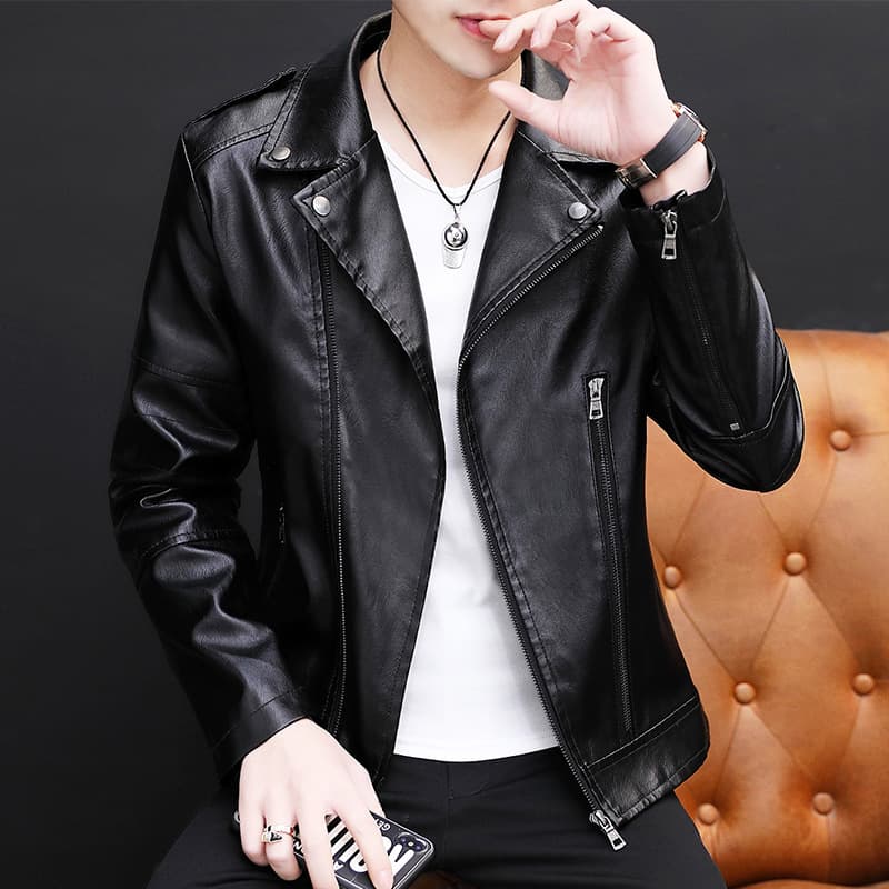 Men's Clothing Leather Slim-fit Fashionable Men's Lapel Motorcycle Flying Suit Men's PU Leather Jacket