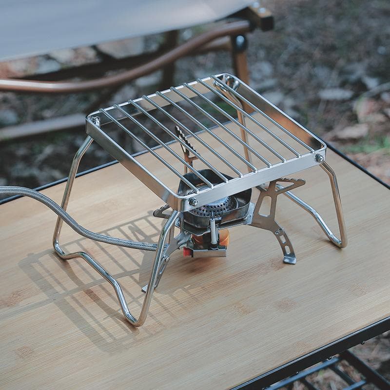 Outdoor stove head portable foldable kettle stainless steel striped grid mini baking tray bracket