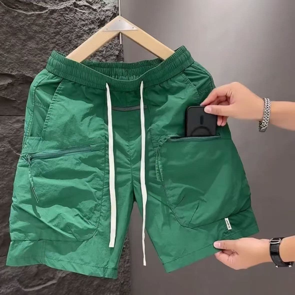 Men's Summer Trendy Casual Shorts Loose Fit Sports Inelastic Polyester Black Beige Gray mid Waist Drawstring Baggy Pants