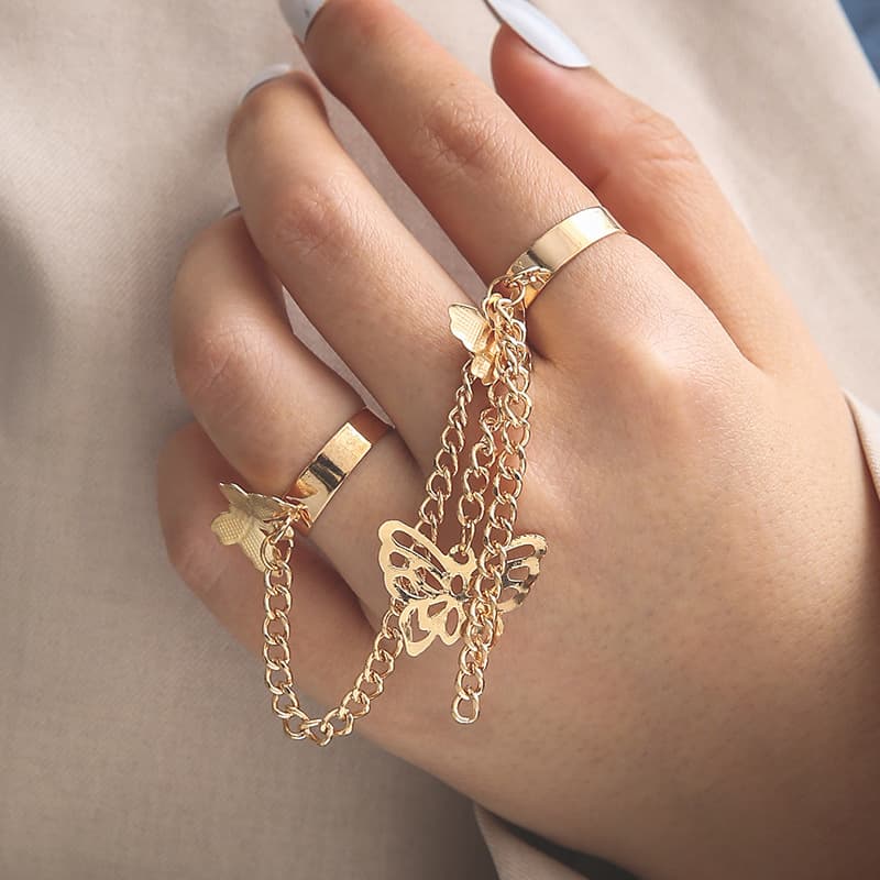 New Fringe Finger Plain Butterfly Pendant Chain Opening Adjustable Ring