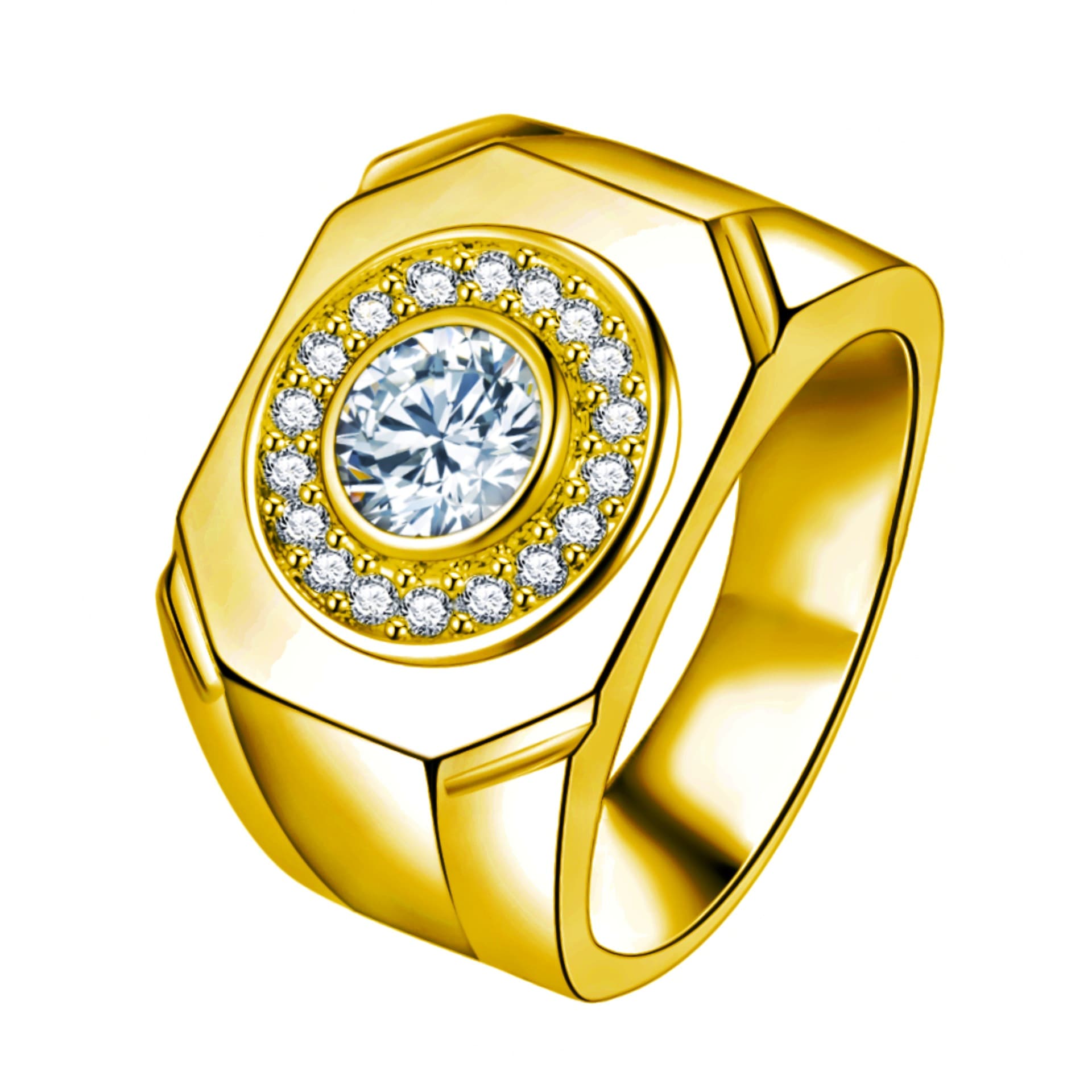 Domineering, Dazzling, Smooth Circular Ring, Thick And Wide Edition Clock With Diamond Inlay, Business Owner Men's Ring