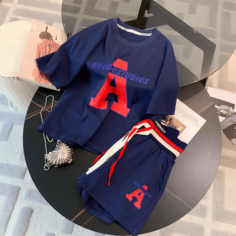 Women's Clothing Casual Sports Suit Summer Loose Shorts Short Sleeves Fashionable Running Two Piece Suit