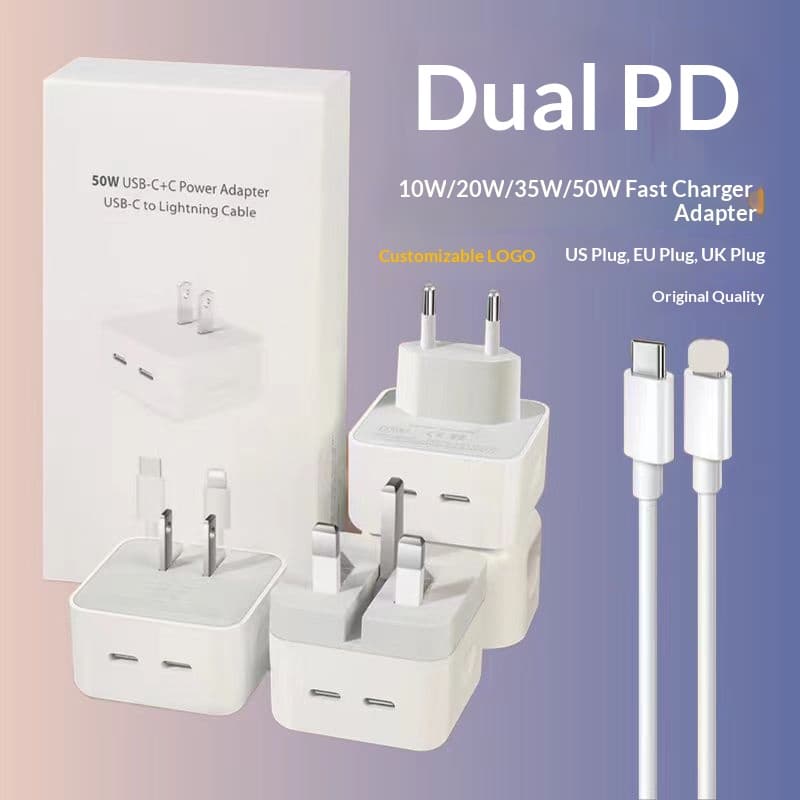 35W EU Dual-Port Fast Charger For IPhone & IPad, Certified Safety With UK Plug (White)