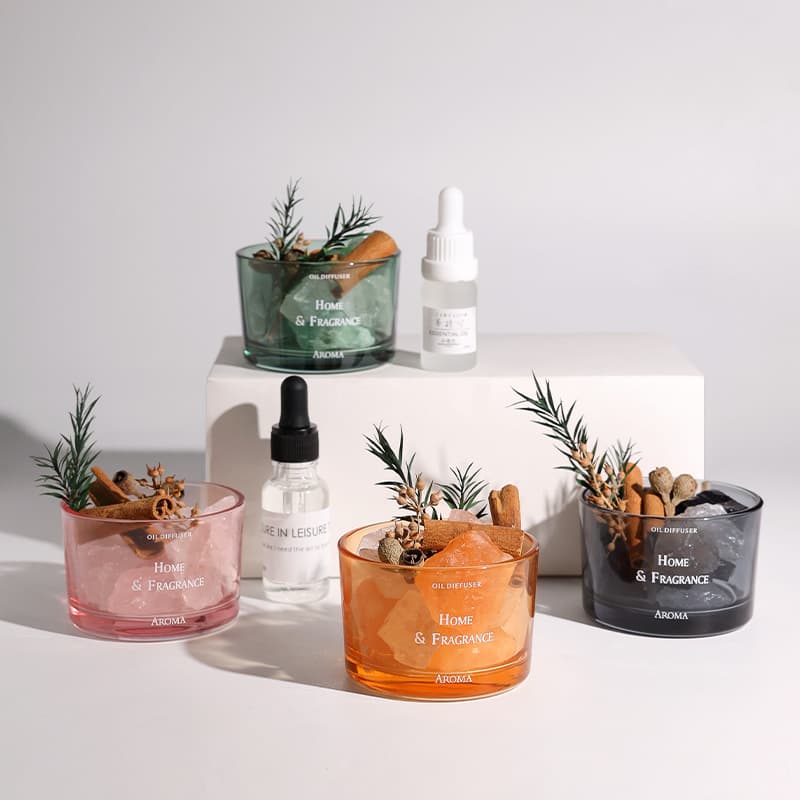 Aromatherapy Diffuser Stone - Flameless Essential Oil Reed Diffuser For Home & Bedroom, Decorative Crystal Rock With Dried Flowers, Unique Gift Set