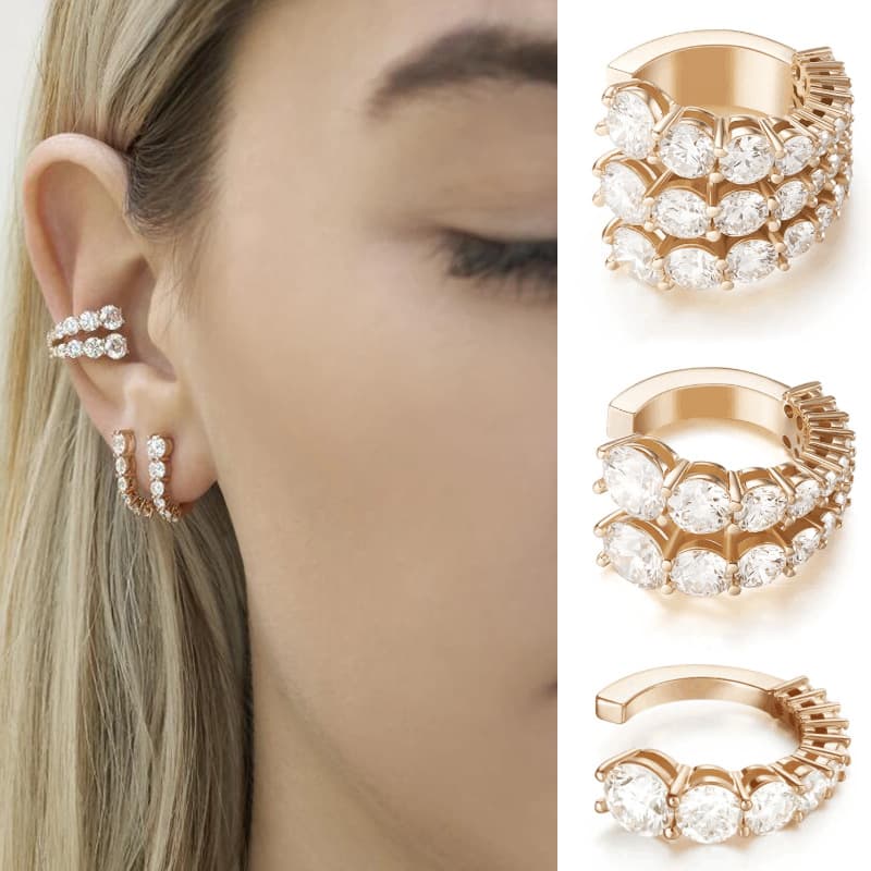 Bijoux pour femmes, élégants clips d'oreilles en cristal de zircon, oreilles non percées, hypoallergéniques, en laiton plaqué or 18 carats, manchette d'oreille en forme de U, pour tous les jours, occasions spéciales