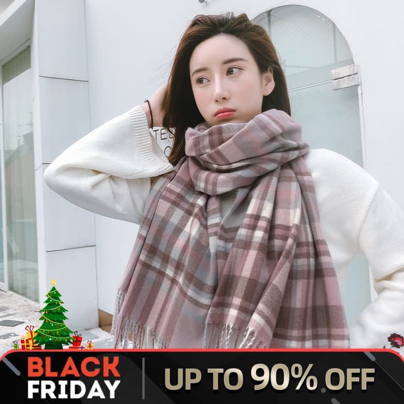 Explosive designer big ladies Christmas faux cashmere warm plus anti-cold colour plaid thick autumn and winter warm versatile tassel shawl scarf