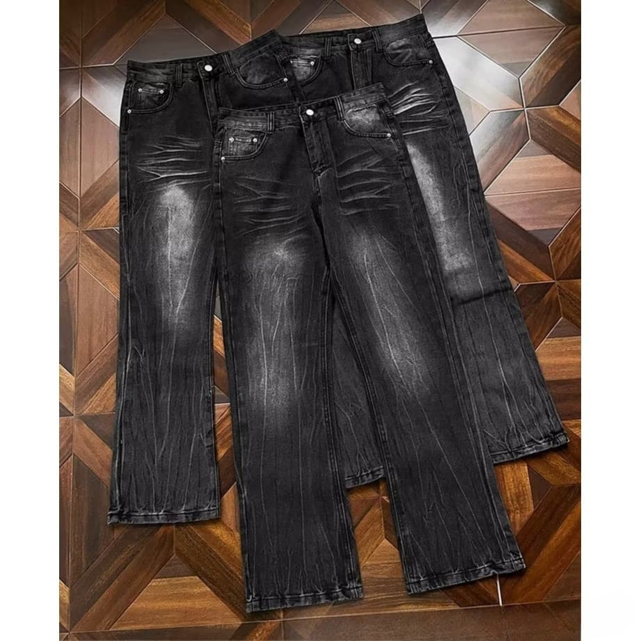 Men's Clothing Black Ripped Denim Jeans Cracked Print Black Jeans – High Street Slim Fit Bowie Knife Flare Pants, Distressed Denim For Urban Style