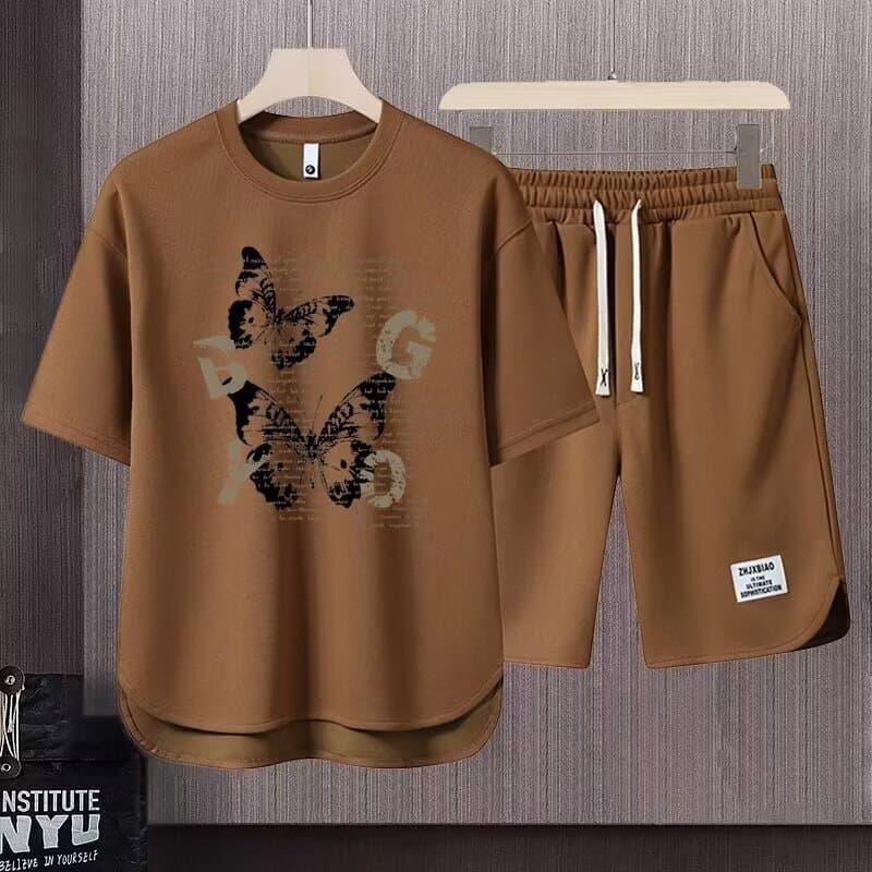 Men's Clothing 2024 Waffle Casual Summer Suit Men's Loose Teen Short sleeved T shirt Shorts Handsome Two piece Suit