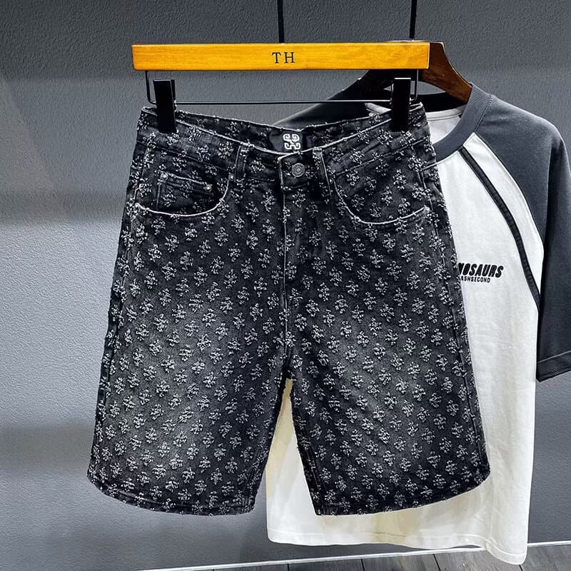 Men's Denim Shorts Summer Casual Stretch Slim Fit Vintage Washed Distressed Streetwear Fashion