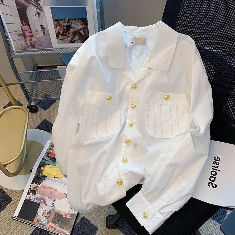 Women's Clothing Chic Collar Long Sleeved Shirt For Women Spring Autumn Loose Retro Style Jacket Top Design Niche