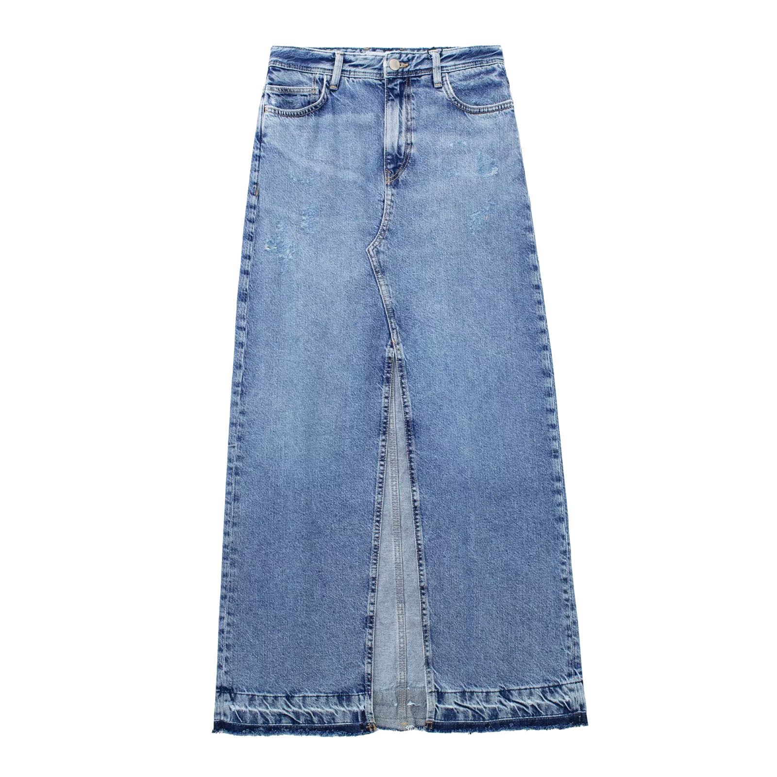 Women's fashion high waist slit design denim skirt long skirt