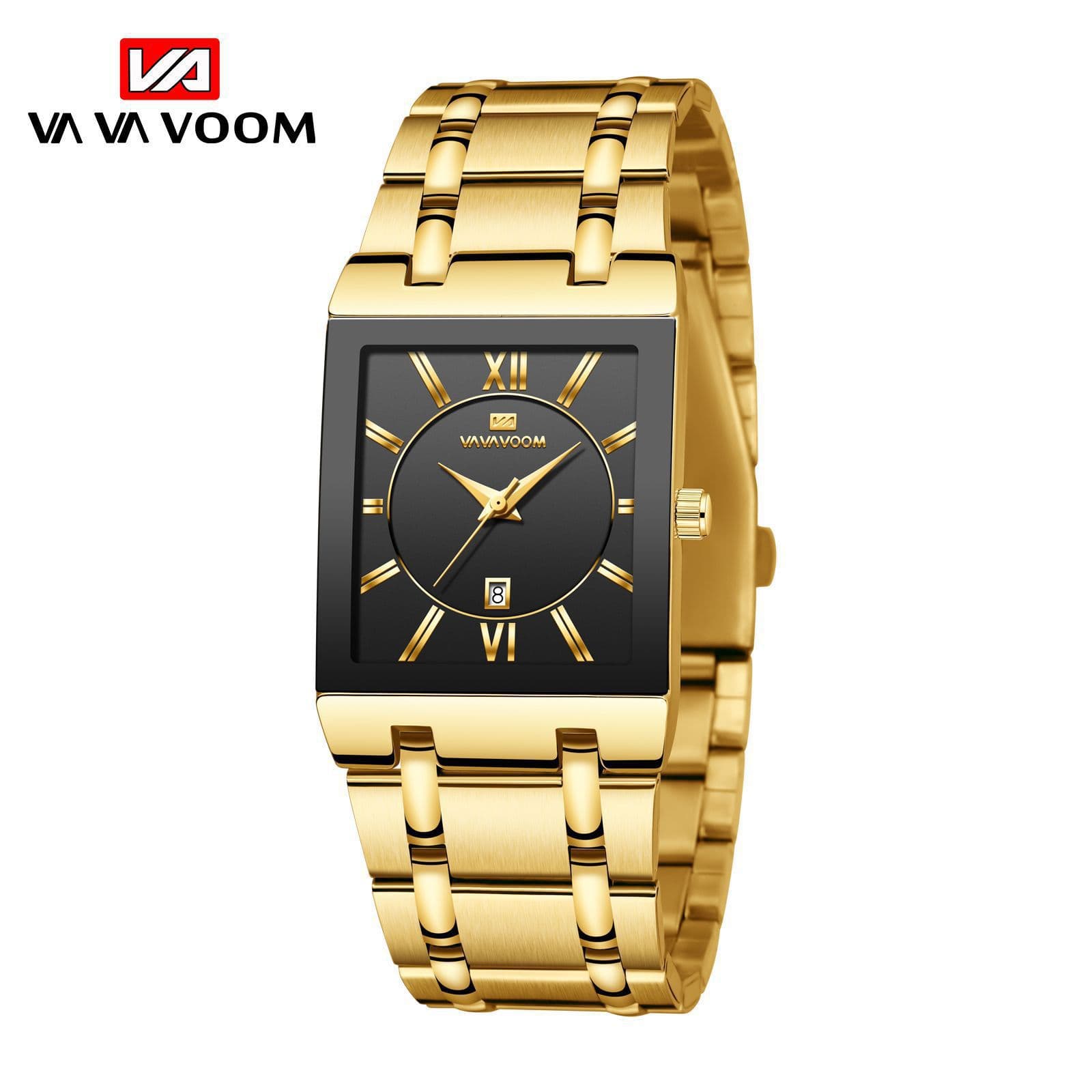 Business Calendar Quartz Waterproof Watch Small Gold Block Square Men's Steel Band Watch Live Watch