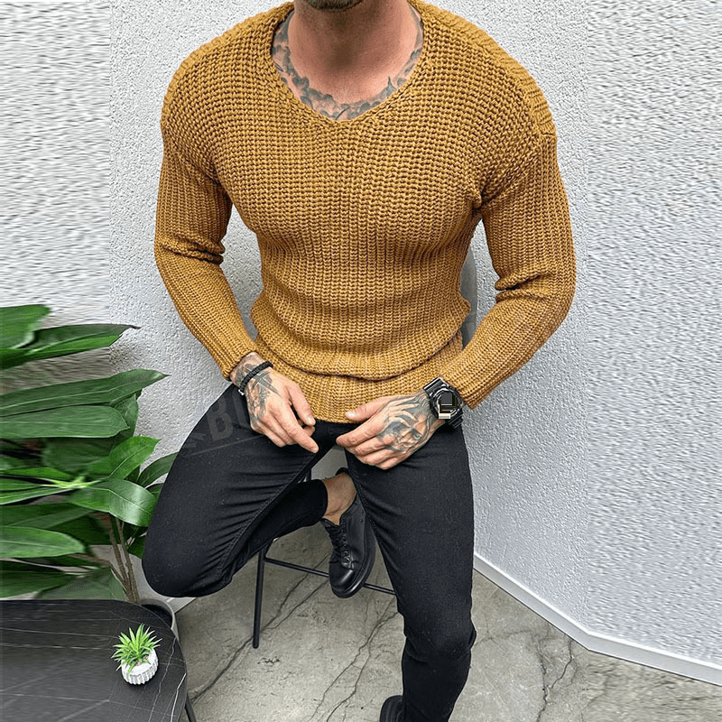 Autumn And Winter Solid Color Simple Slim Long Sleeved Round Neck Pullover Sweater Men Wholesale