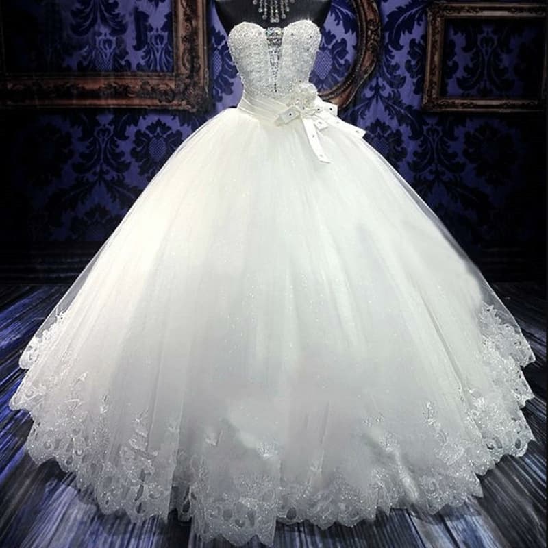 Women's long dream wedding dress mid-waist sleeveless white wedding dress
