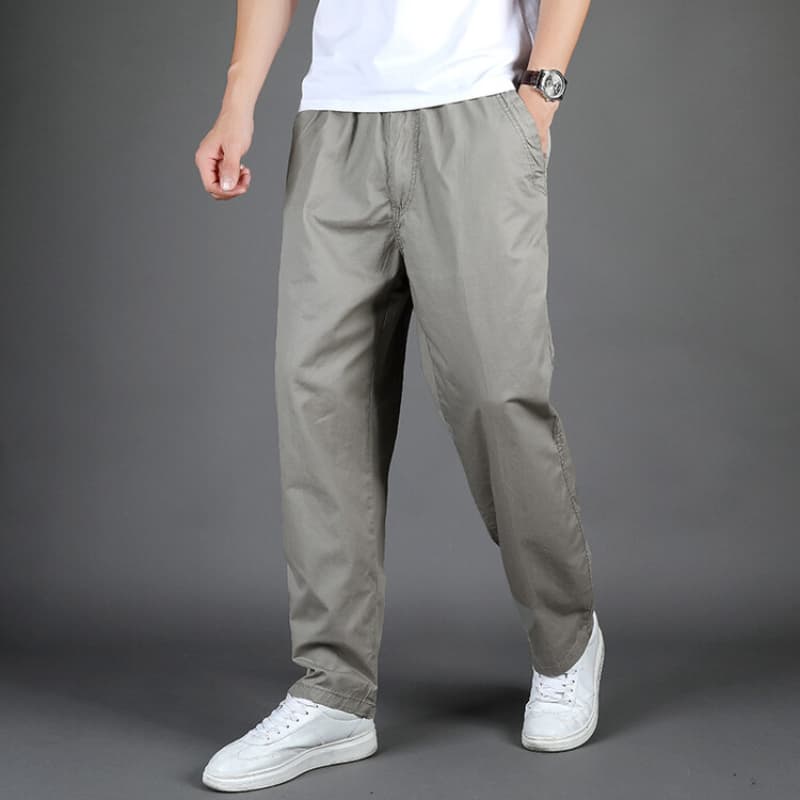 Men's Straight Cargo Trousers, Casual Pants, Monochromatic, Plus Size, M-6XL, Elastic Waist, 100% Cotton, Ninth Pants, 2024 New