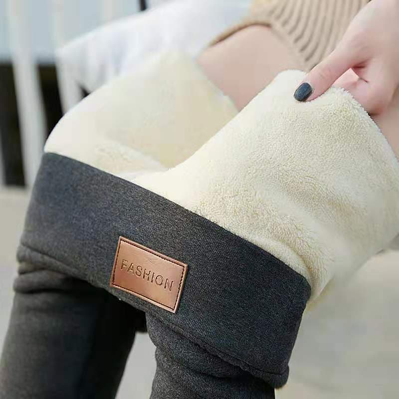 Women's High-waisted sherpa plus velvet tight-fitting warm leggings