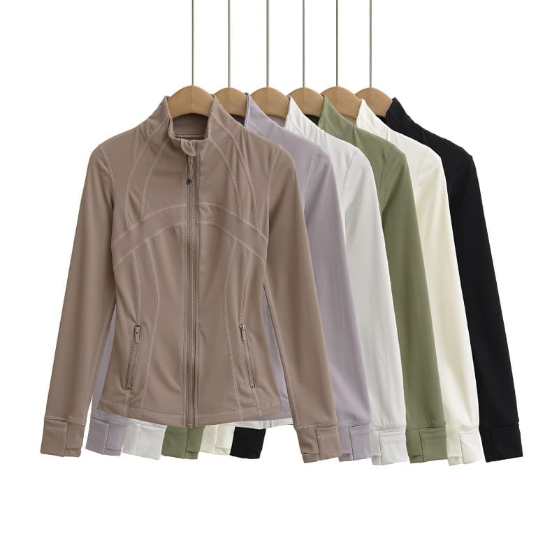 Women's Clothing Stand Up Collar Long Sleeve Stitching Yoga Slim Waist Figure Short Jacket