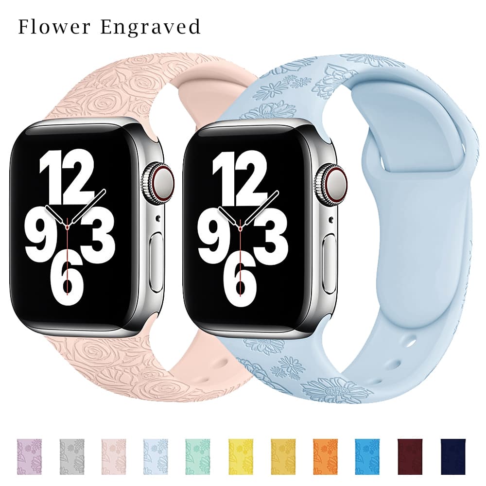 Flower Engraved Silicone Strap For Apple Watch Ultra Band 44mm 40mm 45mm 41mm 49mm 42 38mm 44 45 mm iwatch series 7 se 3 4 5 6 8