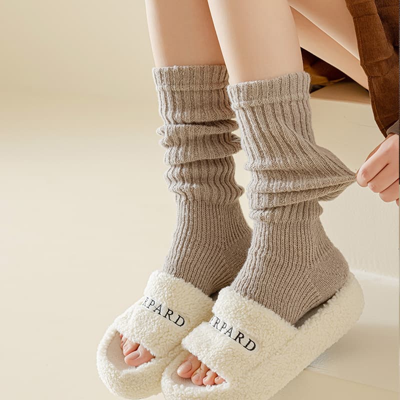 Stocking pile plush and pile thick long tube stocking leg cover women solid color warm stocking