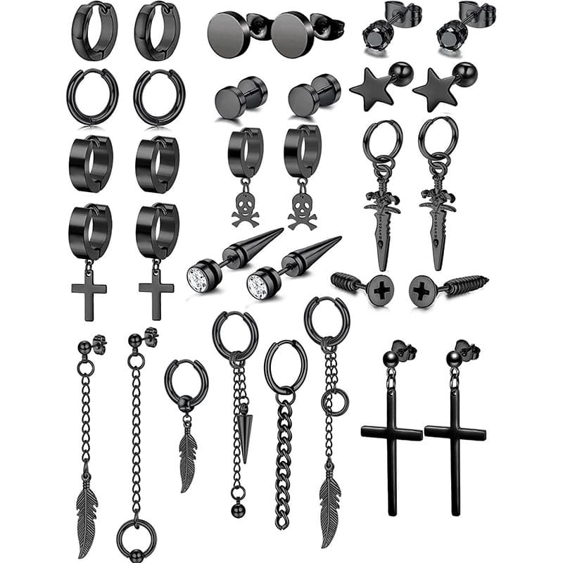 new zircon earrings stainless steel stud earrings cross dumbbell silver black mixed suit earrings