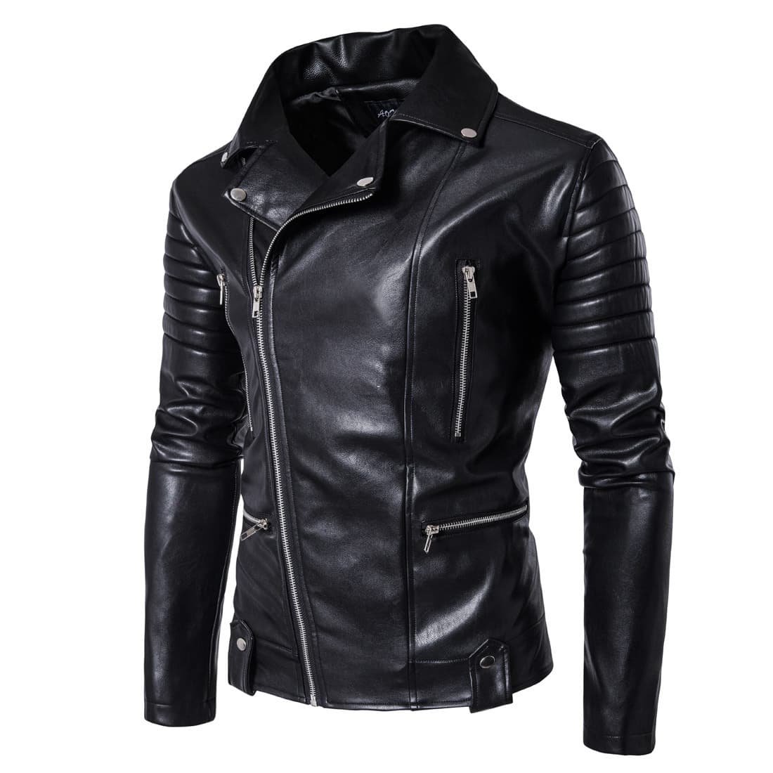 Men's Clothing New Men's Motorcycle Leather Jacket Multi zipper Men's Leather Jacket 1800 B003