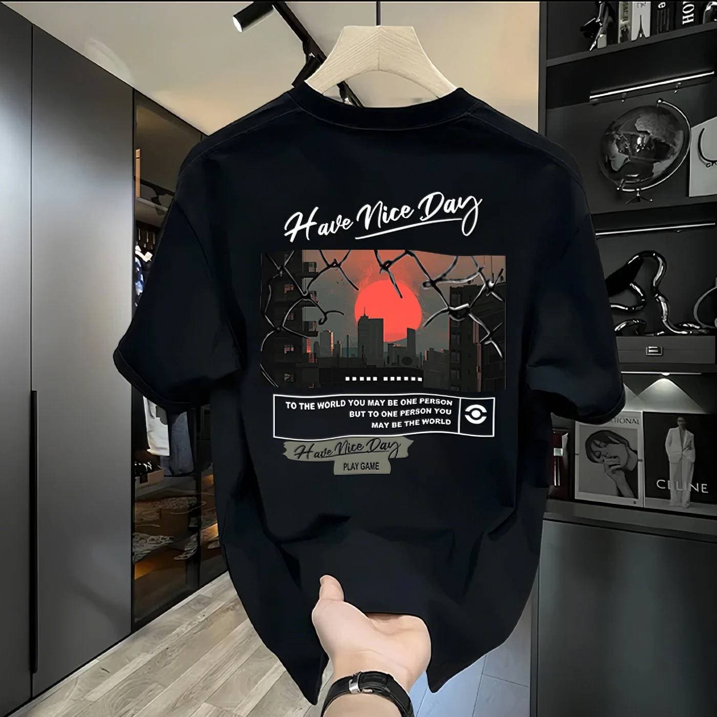 New Cotton Fashion Sense Printing Short-sleeved T-shirt Unisex Men Summer Tide Loose Hundred Tops