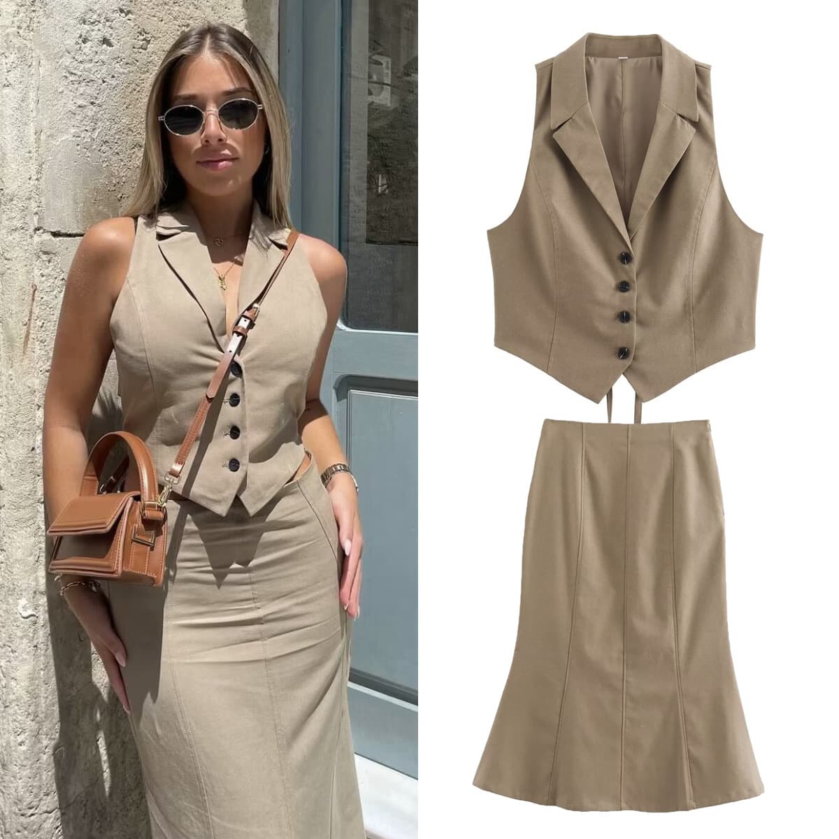 Women's Clothing lapel cardigan single-breasted vest + skirt fashion suit